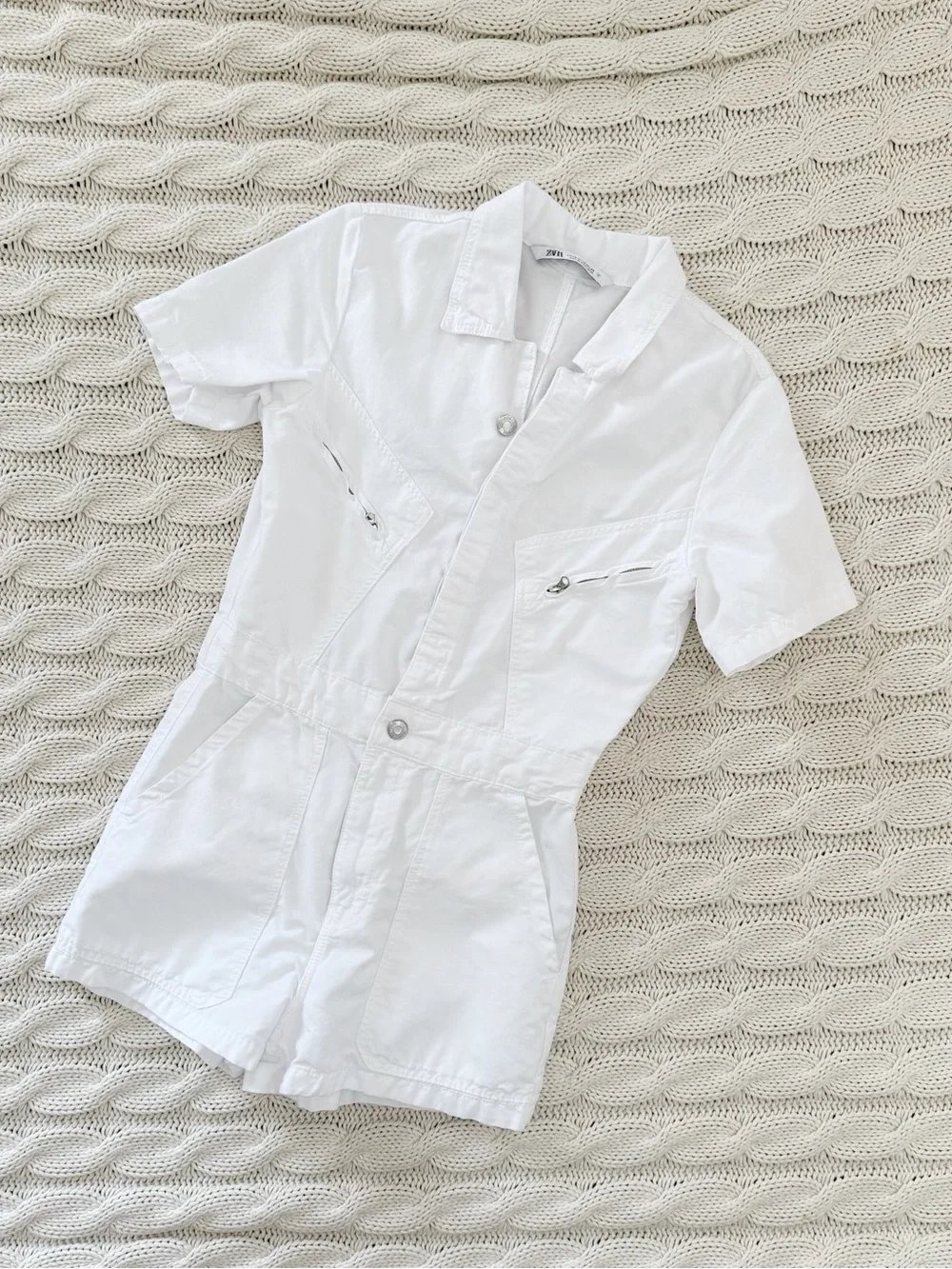 Zara White Collared Button-Up Romper - Picture 2 of 4